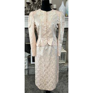Vtg 80s Gunne Sax Scott McClintock Skirt Suit‎ Midi Sz 10 Peach Lace Victorian